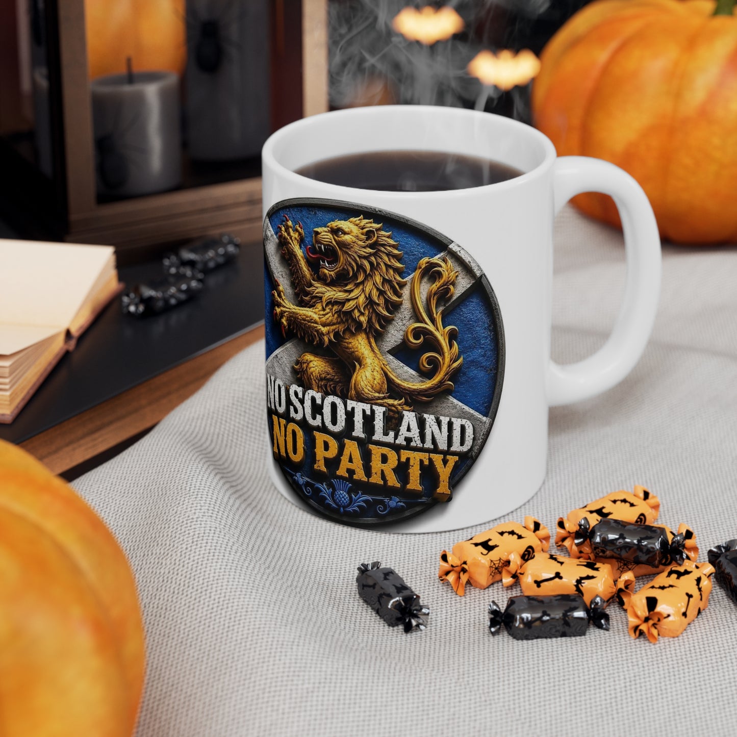 No Scotland No Party Ceramic Coffee Mug — Scottish Lion Crest 11oz & 15oz