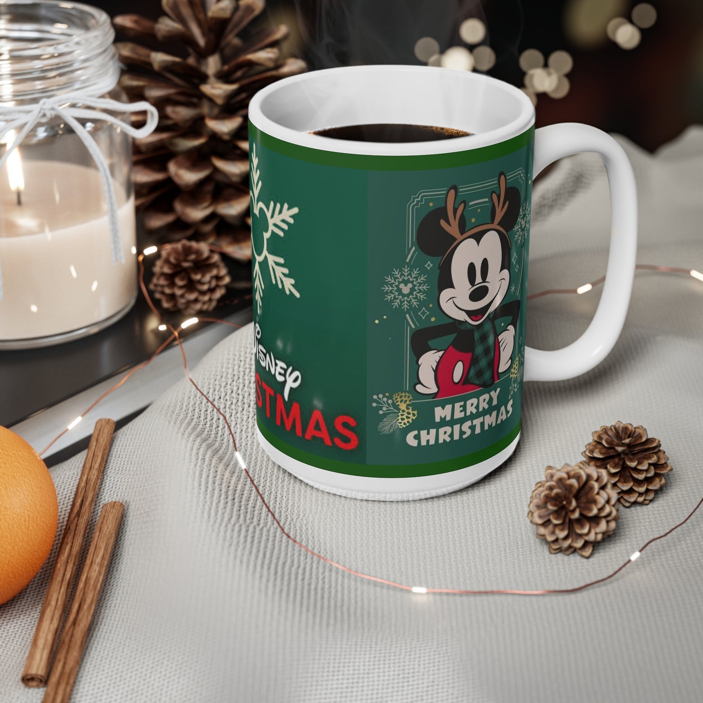 Disney Christmas Mickey Mug — Merry Christmas Ceramic Coffee Cup (11oz & 15oz)