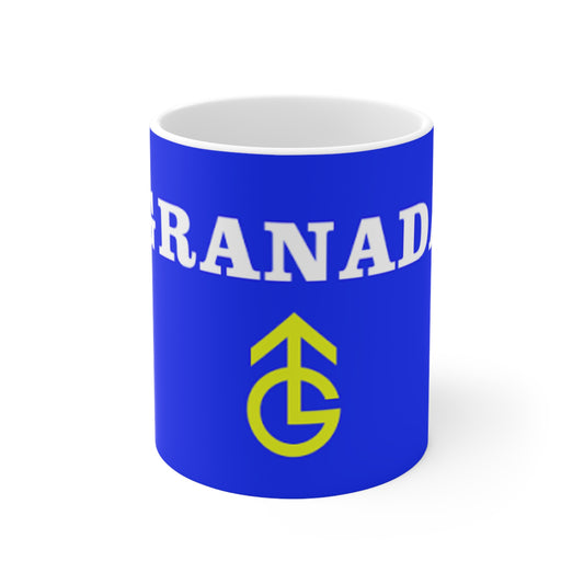 Granada TV Retro Emblem Ceramic Coffee Mug — Blue & Yellow Crest 11oz/15oz