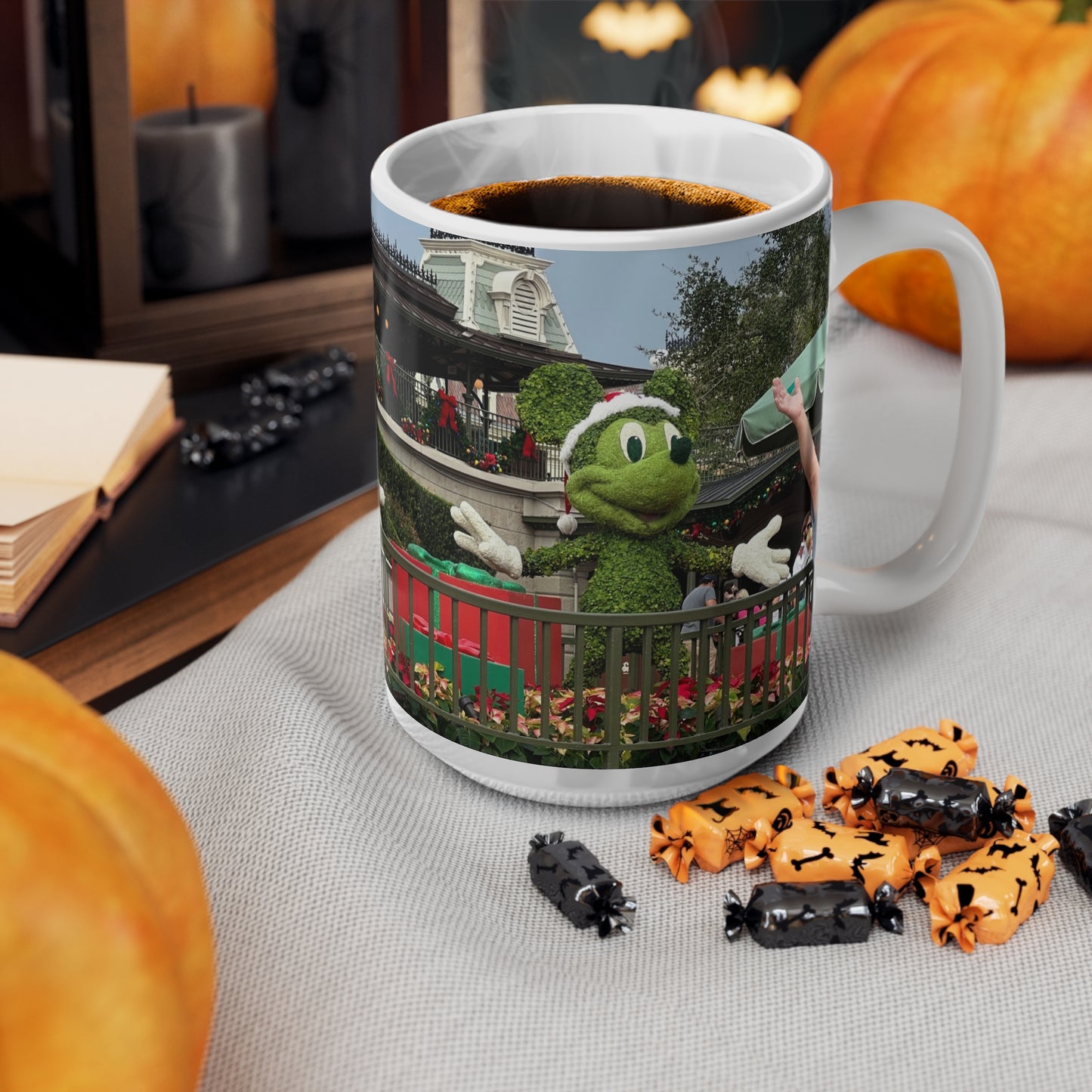 Christmas Topiary Mickey Ceramic Coffee Mug — Holiday Disney Park Souvenir (11oz/15oz)
