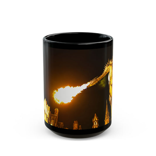Golden Dragon Fire-Breathing Black Mug — Fantasy Castle Coffee Cup