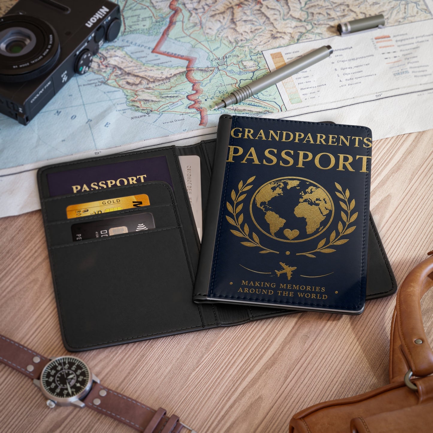 Grandparents Passport Cover — 'Grandparents Passport: Making Memories Around the World' Travel Wallet