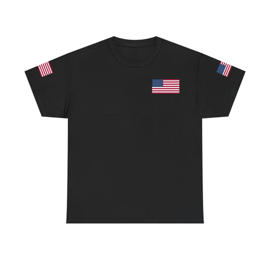 Team USA Flag T‑Shirt — Patriotic Navy Tee with Back Shield Logo