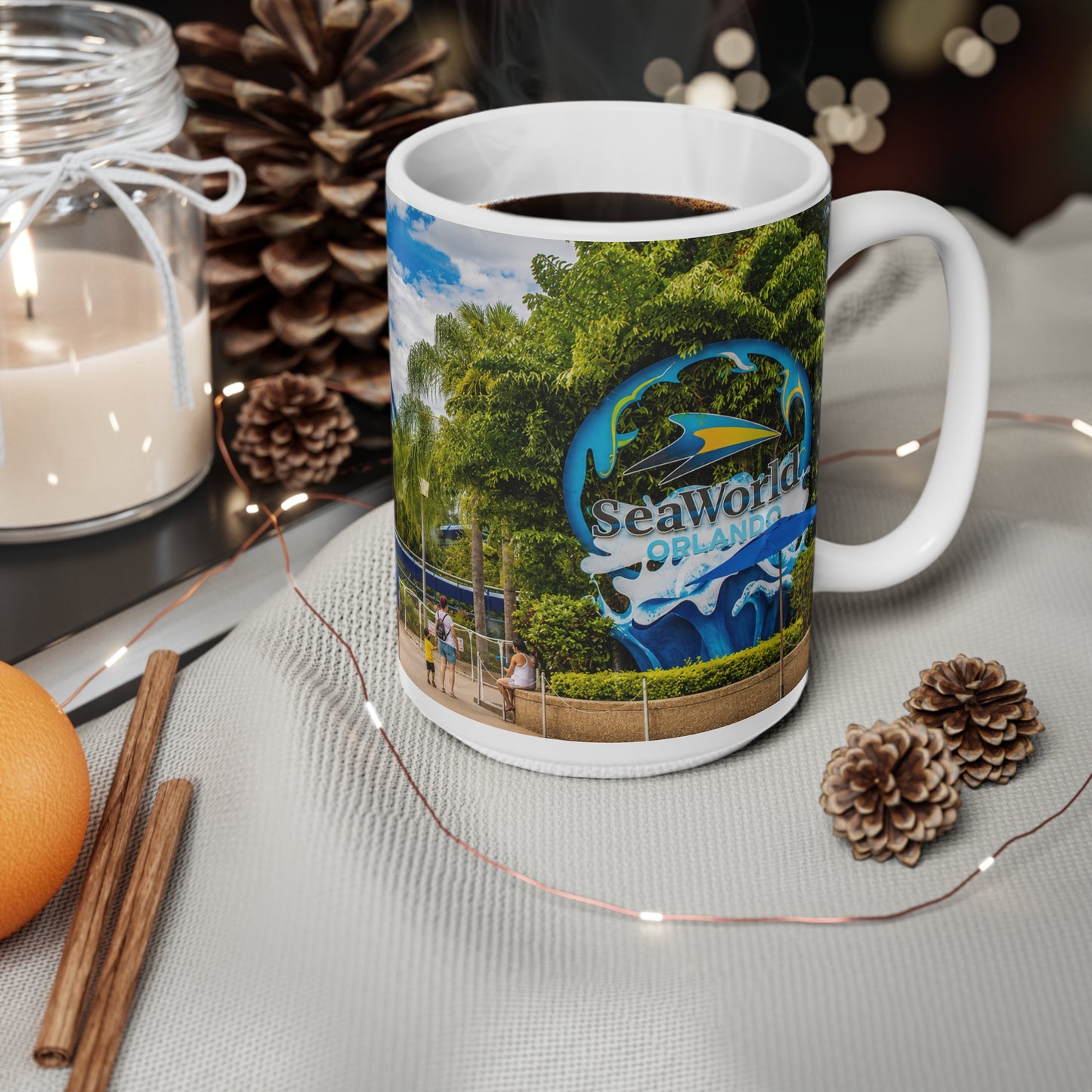 Sea World Theme Park Roller Coaster Photo Mug — Scenic Amusement Park Ceramic Coffee Cup (11oz & 15oz)