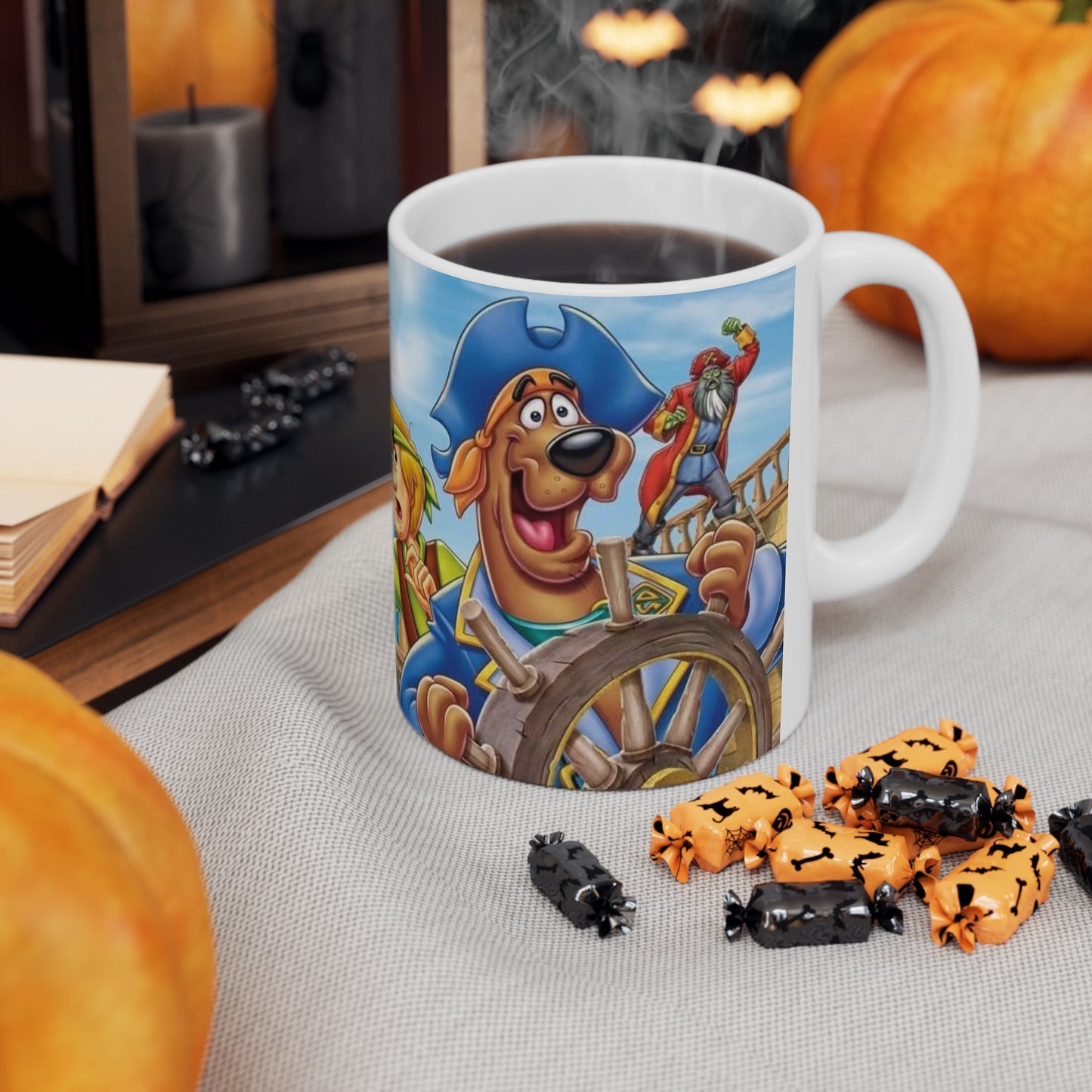 Scooby Doo Adventure Cartoon Pirate Ship Ceramic Coffee Mug — Nautical Sailing Crew Design (11oz, 15oz)