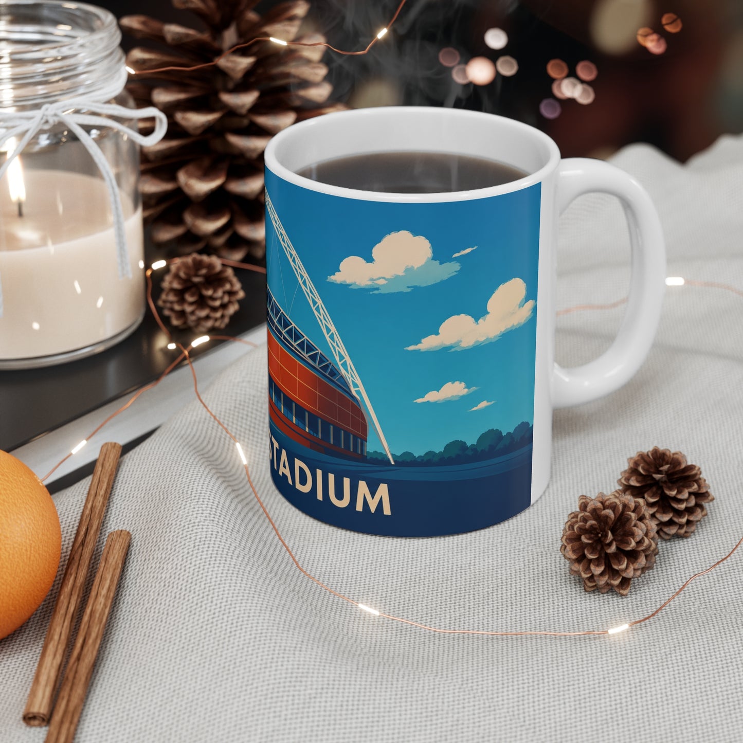 Wembley Stadium Ceramic Mug — Illustrated London Landmark Coffee Cup (11oz, 15oz)