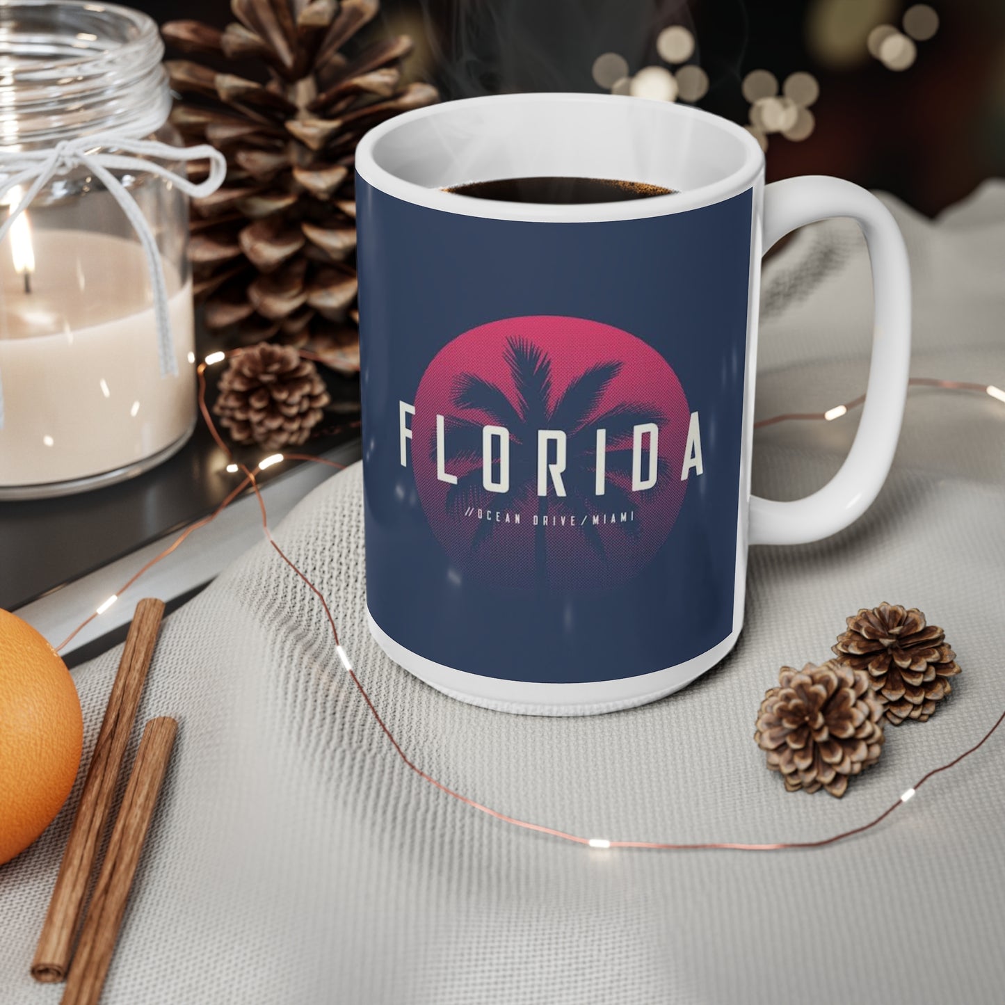 Florida Sunset Palm Coffee Mug – Retro Neon Palm Trees, 11oz & 15oz Ceramic