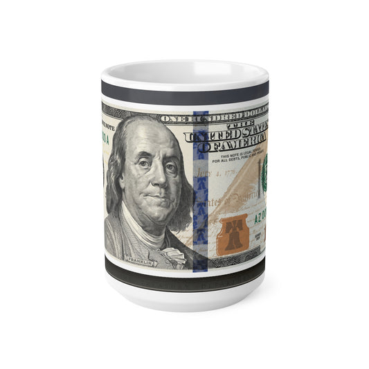 New $100 Bill Money Print Ceramic Coffee Mug — 100 Bill Design (11oz & 15oz)