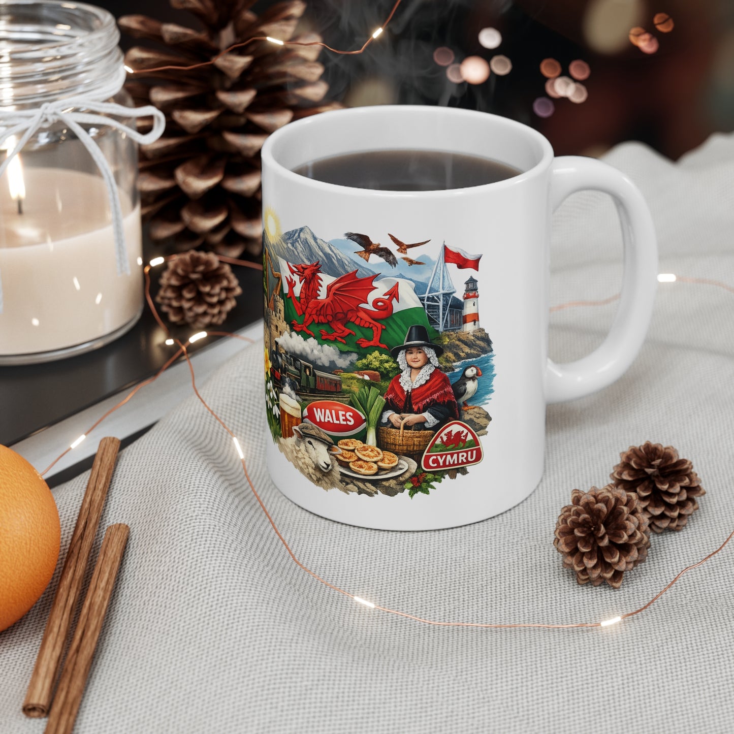 Wales Scenic Souvenir Mug – Welsh Dragon, Castles & Landscapes (11oz/15oz)