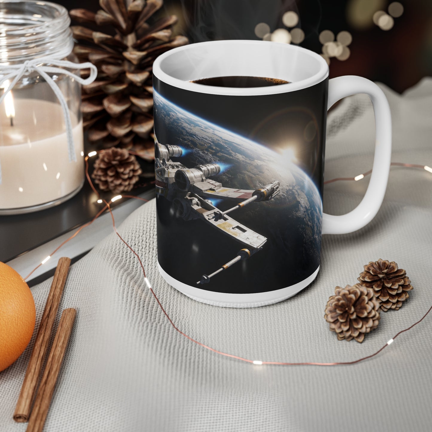Spacefighter Coffee Mug — Retro Starship Ceramic Cup (11oz & 15oz)