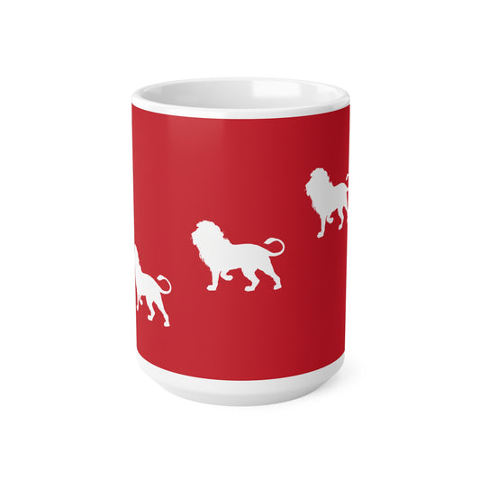 3 Lions Silhouette Ceramic Mug — Red Safari Coffee Cup (11oz & 15oz)