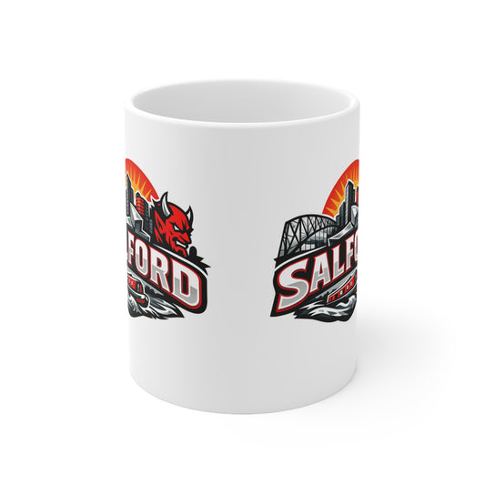 Salford City Skyline Coffee Mug – Devils Logo Ceramic Cup (11oz & 15oz)