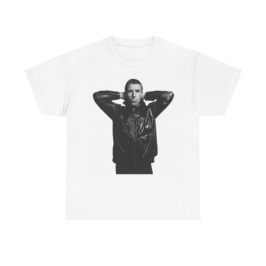 Noel Gallagher Portrait Graphic Tee — Monochrome Leather Jacket Photo Print