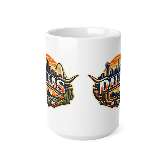 Dallas Skyline Ceramic Coffee Mug — Retro Texas Cityscape 11oz & 15oz