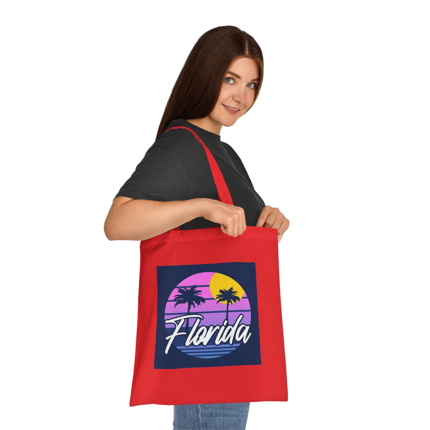 Florida Sunset Palm Tote Bag — Retro Beach Cotton Tote