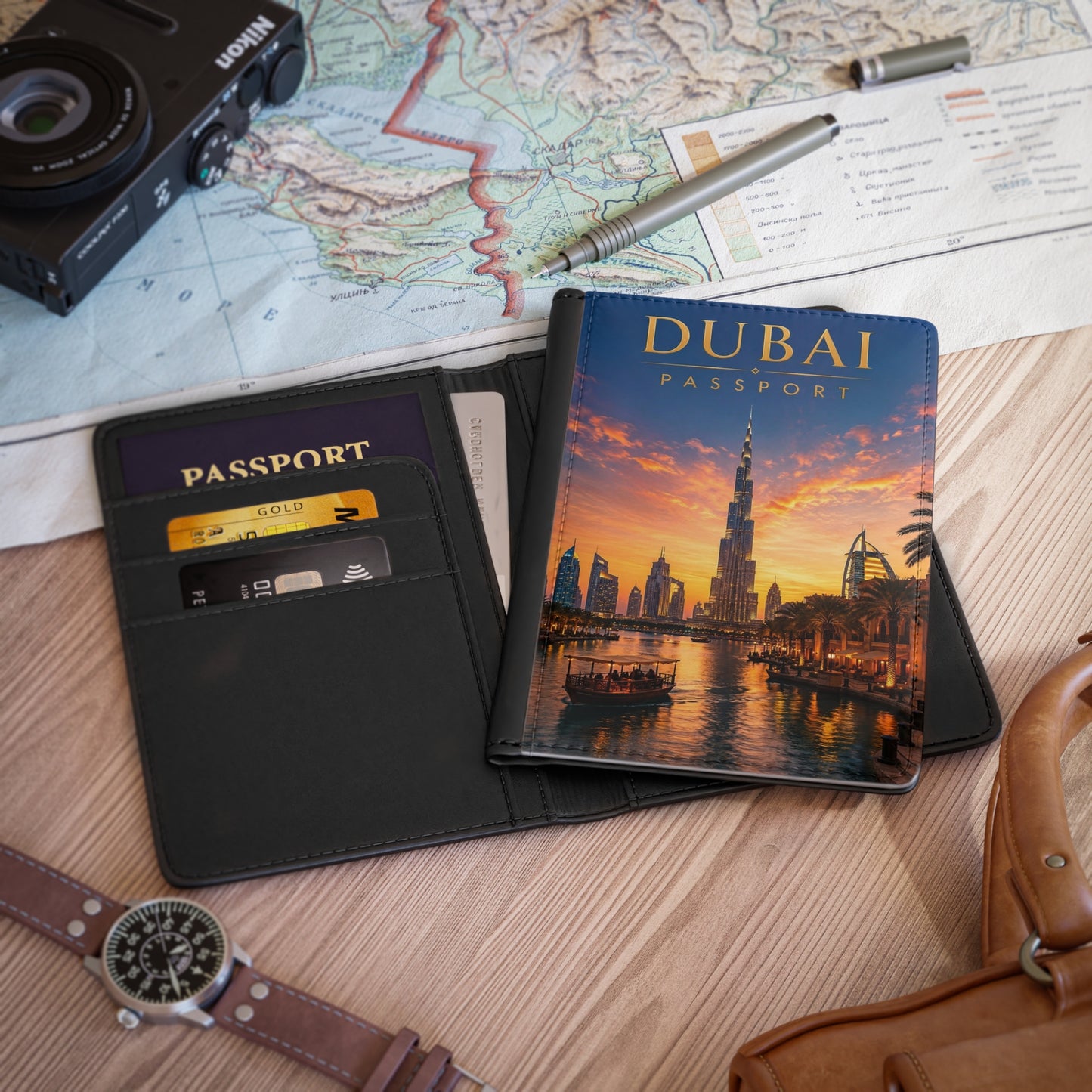 Dubai Skyline Passport Cover – Sunset Burj Khalifa Travel Passport Holder