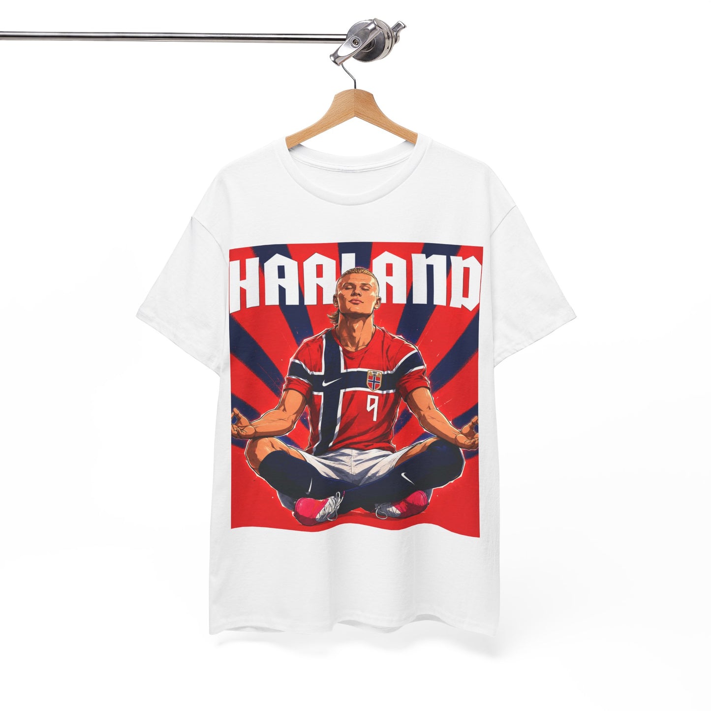 Erling Haaland Norway Soccer Tee — Retro Striped Athletic Graphic T-Shirt