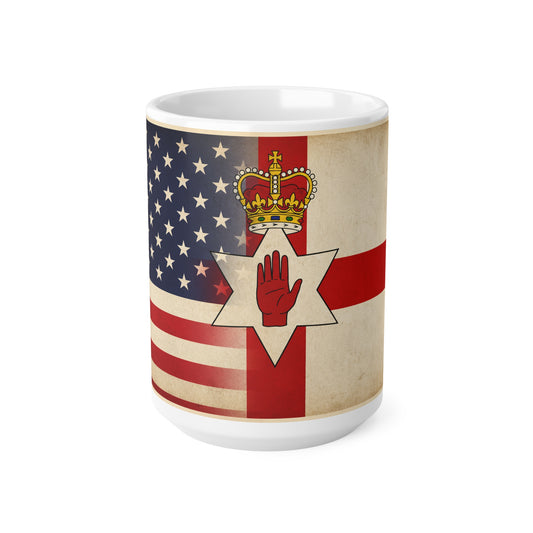 USA / Northern Ireland Flag Coffee Mug — Vintage US & British Emblem 11oz/15oz