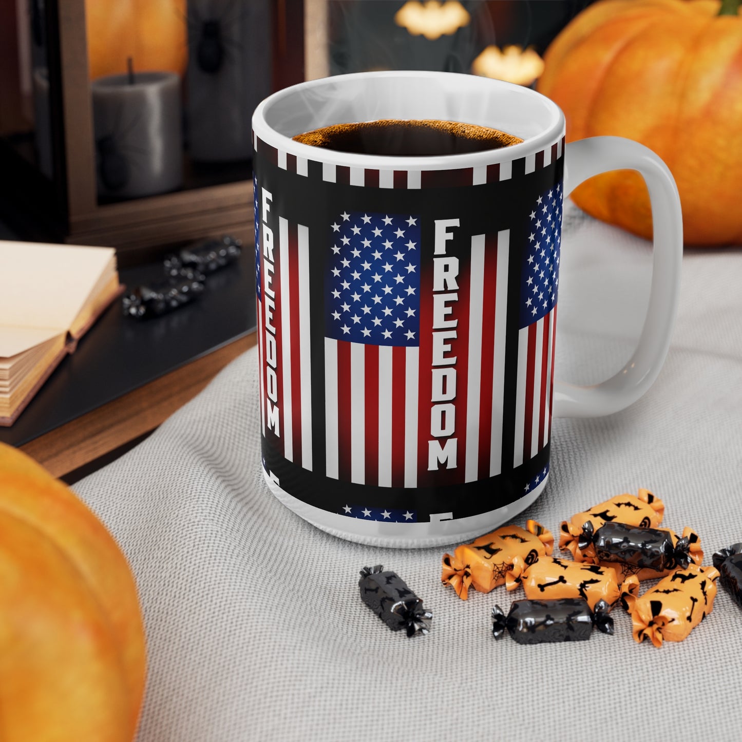 USA Freedom Flag Ceramic Mug — Patriotic USA Coffee Cup (11oz & 15oz)