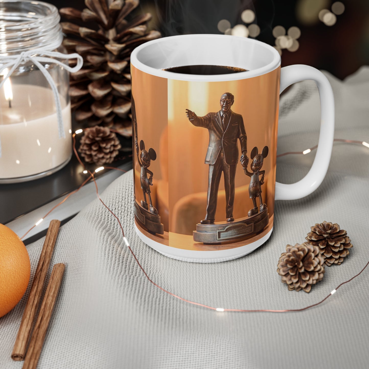 Bronze Statue Disney Park Mug — 'Partners' Mickey & Walt Ceramic Coffee Cup (11oz, 15oz)