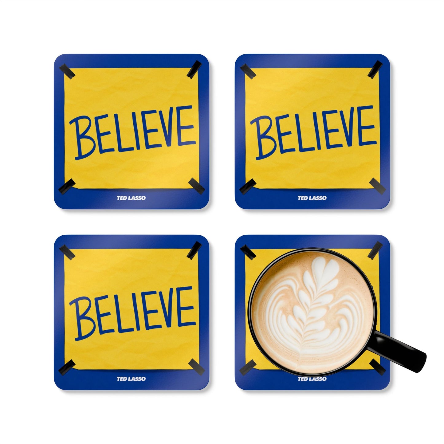 Believe Ted Lasso Unofficial Corkwood Coaster Set — Ted Lasso Inspirational Drink Coasters
