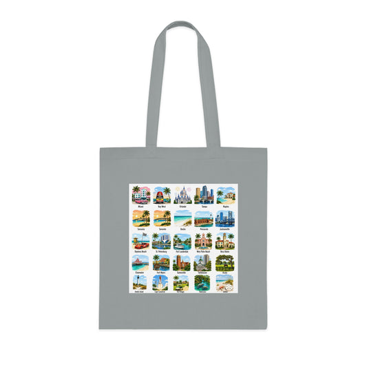 Florida City Landmarks Collage Cotton Tote – Vintage Travel Postcard Design
