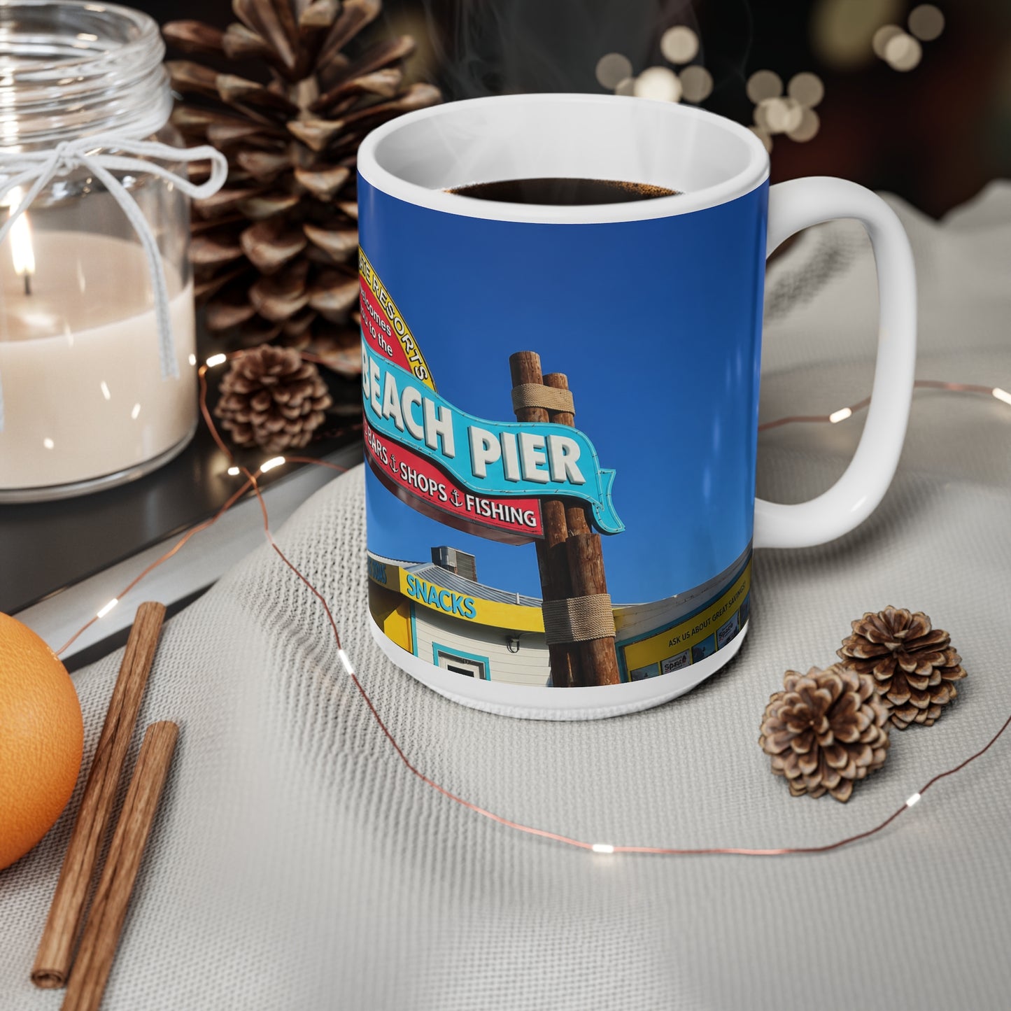 Cocoa Beach Pier Ceramic Coffee Mug — 11oz & 15oz Souvenir Beach Mug
