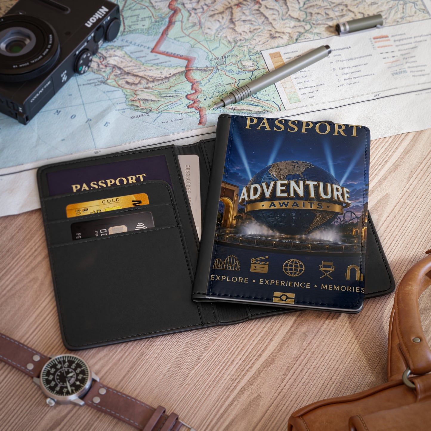 Universal Orlando Inspired Adventure Awaits Passport Cover – Travel Passport Holder with Globe Design