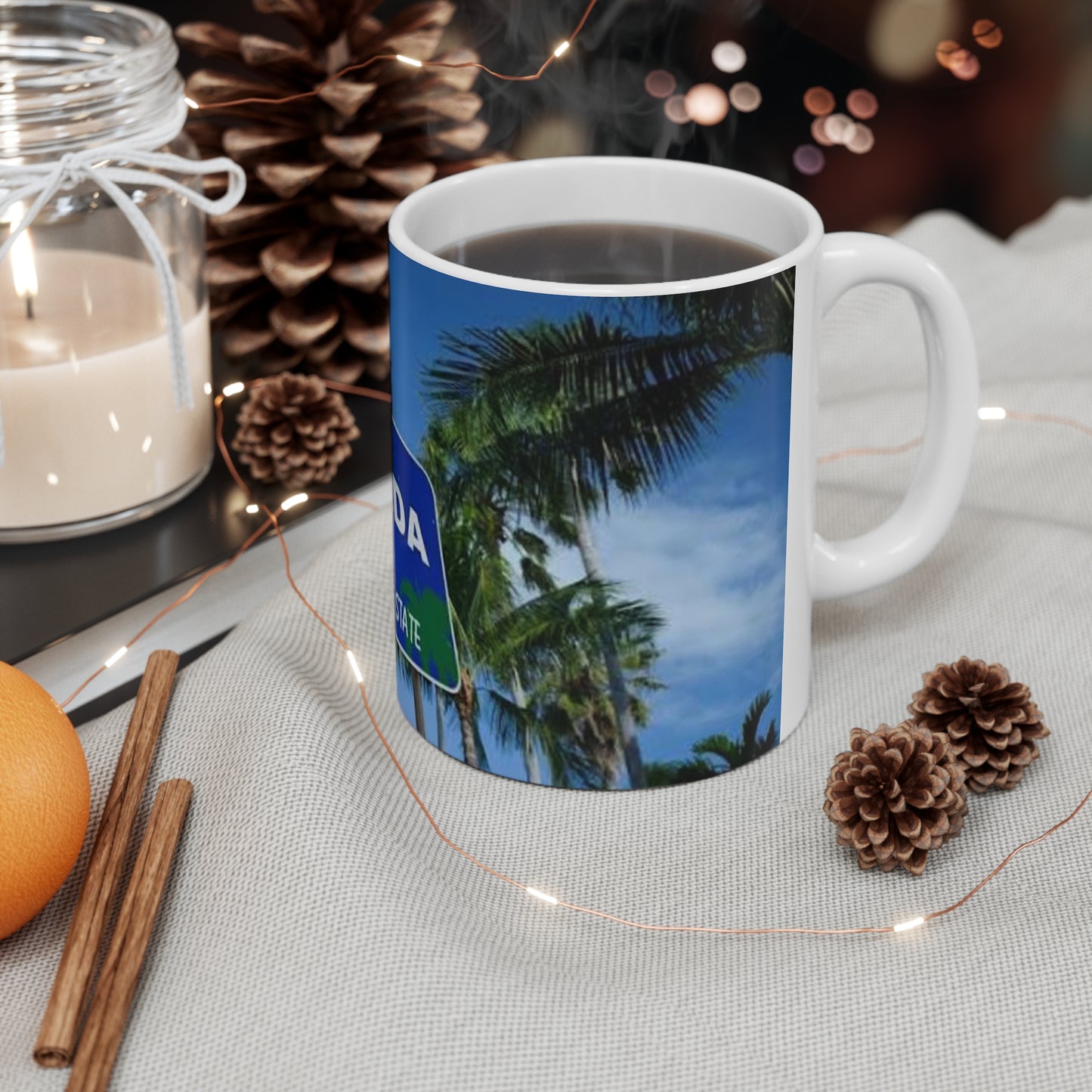 Florida Welcome Sign Coffee Mug — The Sunshine State Ceramic Travel Coffee Cup