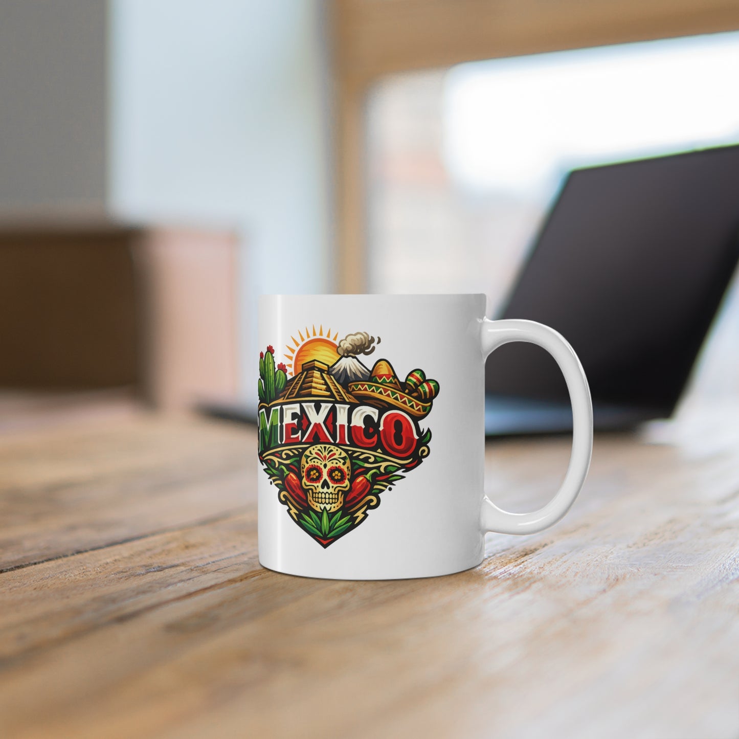 Mexico Travel Coffee Mug — Colorful Sugar Skull & Sunset Ceramic Mug (11oz/15oz)