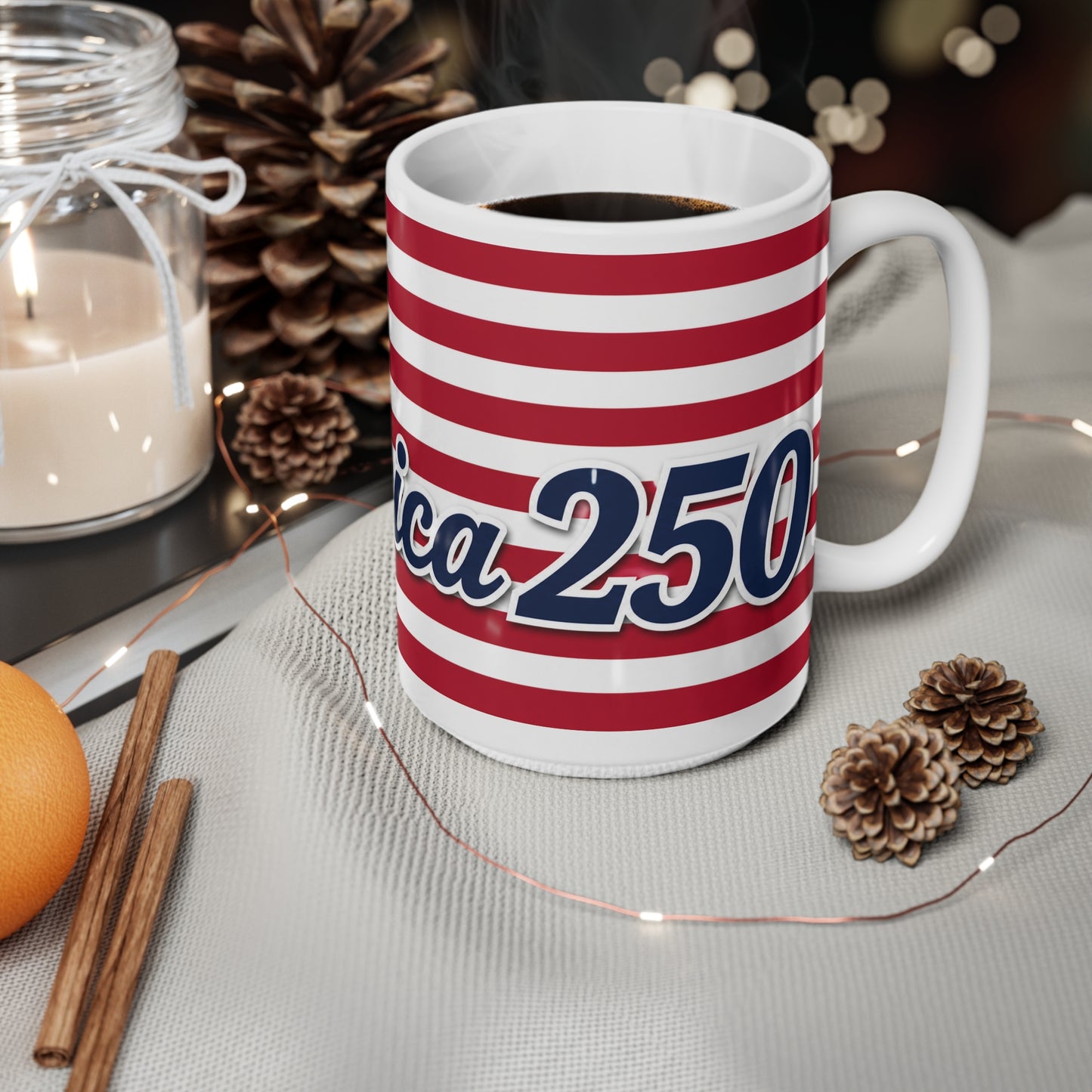 America 250 Flag Coffee Mug — Patriotic Ceramic 11oz & 15oz
