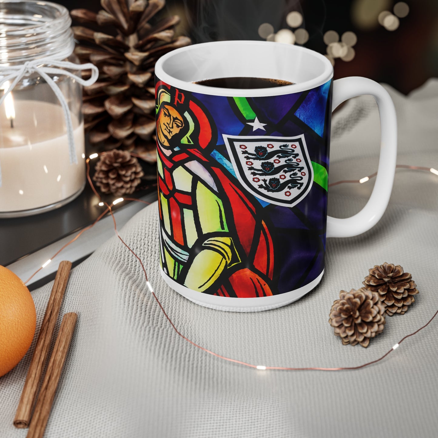 England St George Stained Glass Saint Ceramic Coffee Mug — 11oz & 15oz