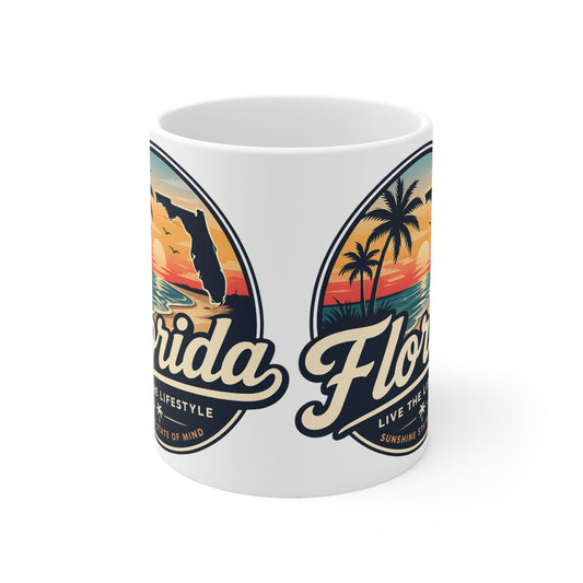 Florida Sunset Coffee Mug — Retro Palm Beach Ceramic Cup (11oz & 15oz)