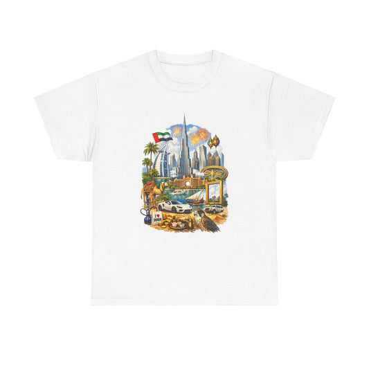 Dubai Skyline Beach Vacation T-Shirt – Retro Travel Collage Tee