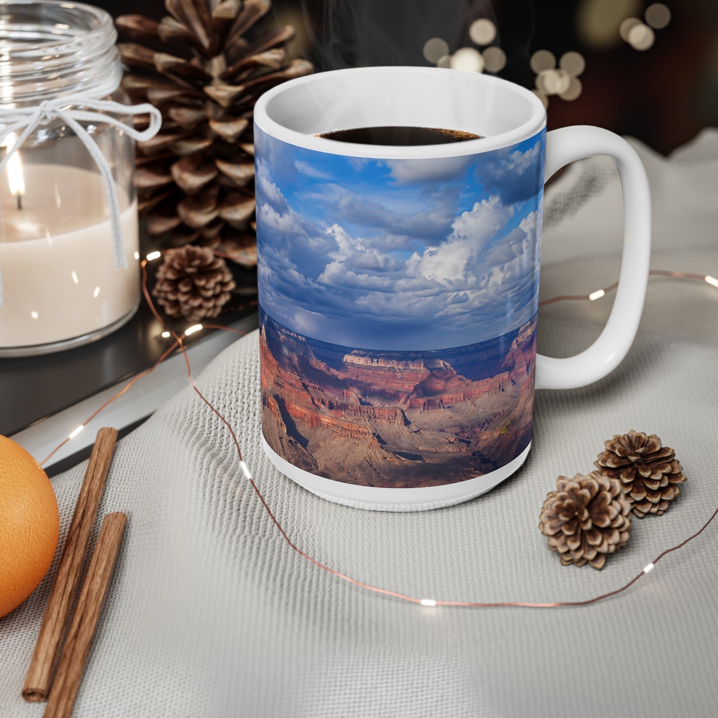 American Flag over the Grand Canyon Coffee Mug – Patriotic USA Ceramic Mug (11oz, 15oz)