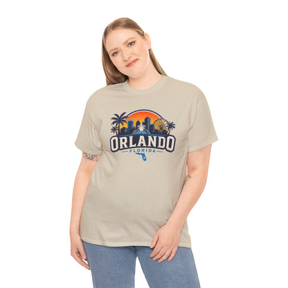 Orlando Florida Sunset T-Shirt — Retro Skyline & Palm Tree Vacation Tee