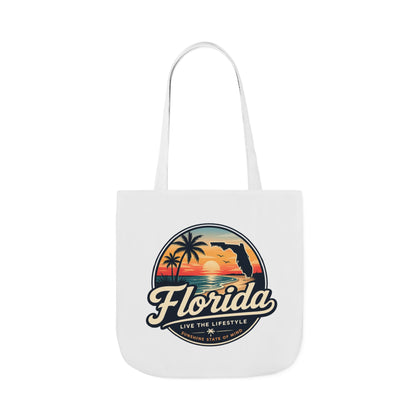 Florida Sunset Canvas Tote Bag — Retro Palm Beach Design