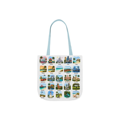 Florida City Landmark Collage Canvas Tote Bag — Vintage Travel Icons Print