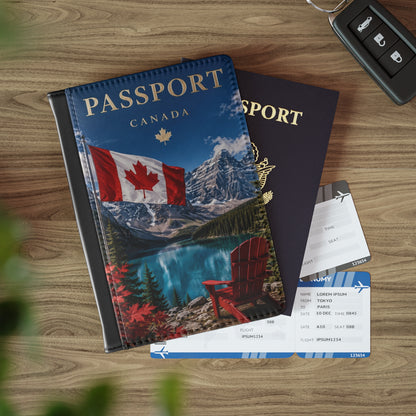 Canada Passport Cover – Scenic Lake Moraine Canadian Flag Travel Wallet