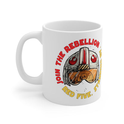 Red Five Pilot Helmet Ceramic Mug — “Join the Rebellion” Star Wars Coffee Cup