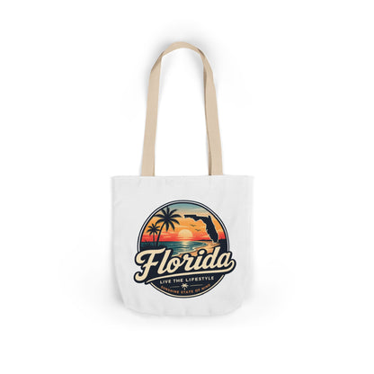 Florida Sunset Canvas Tote Bag — Retro Palm Beach Design