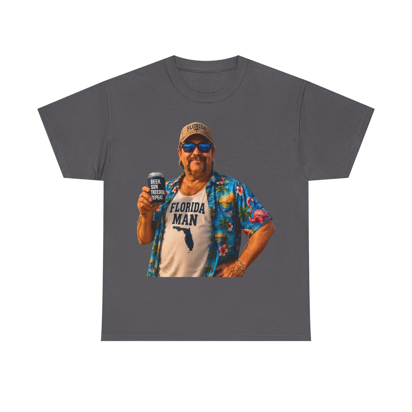 Florida Man Graphic Tee — Funny Vacation Shirt with Hawaiian Shirt Design