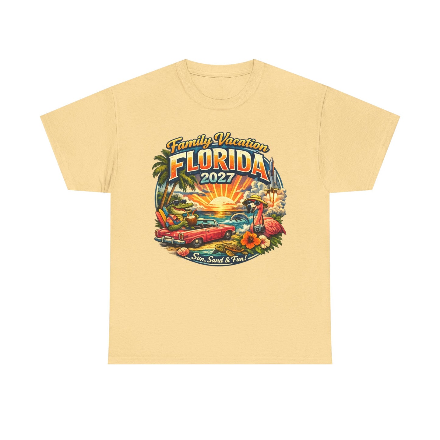 Florida Family Vacation 2027 T-Shirt — Retro Sunset Beach Design