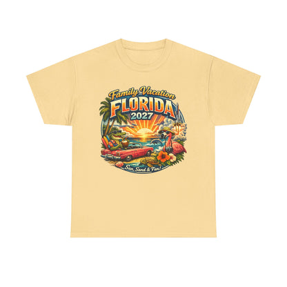 Florida Family Vacation 2027 T-Shirt — Retro Sunset Beach Design