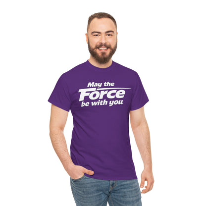 "May the Force Be With You" Retro Embossed Graphic T‑Shirt —