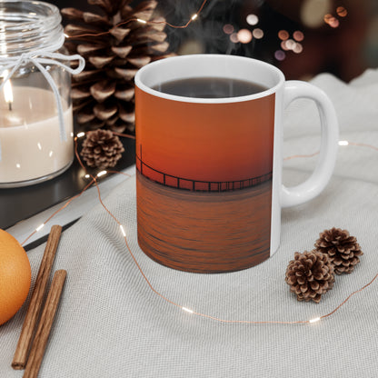 Skyway Sunset Bridge Ceramic Coffee Mug — Orange Seascape 11oz & 15oz