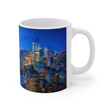 NYC City Skyline Coffee Mug — Nighttime Urban Panorama Ceramic Cup (11oz & 15oz)