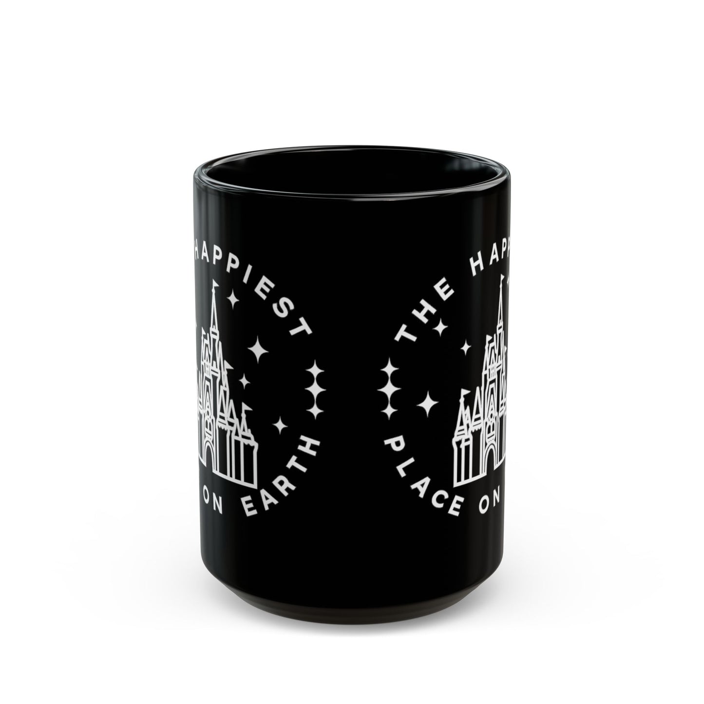 Black Castle Mug — "The Happiest Place on Earth" Ceramic Coffee Cup (11oz/15oz)