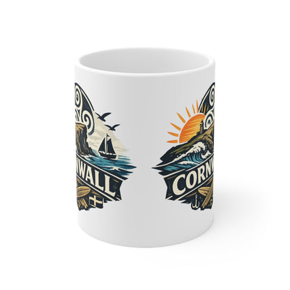 Cornwall Coastal Mug — Scenic Sunset Sail Ceramic Coffee Cup (11oz & 15oz)