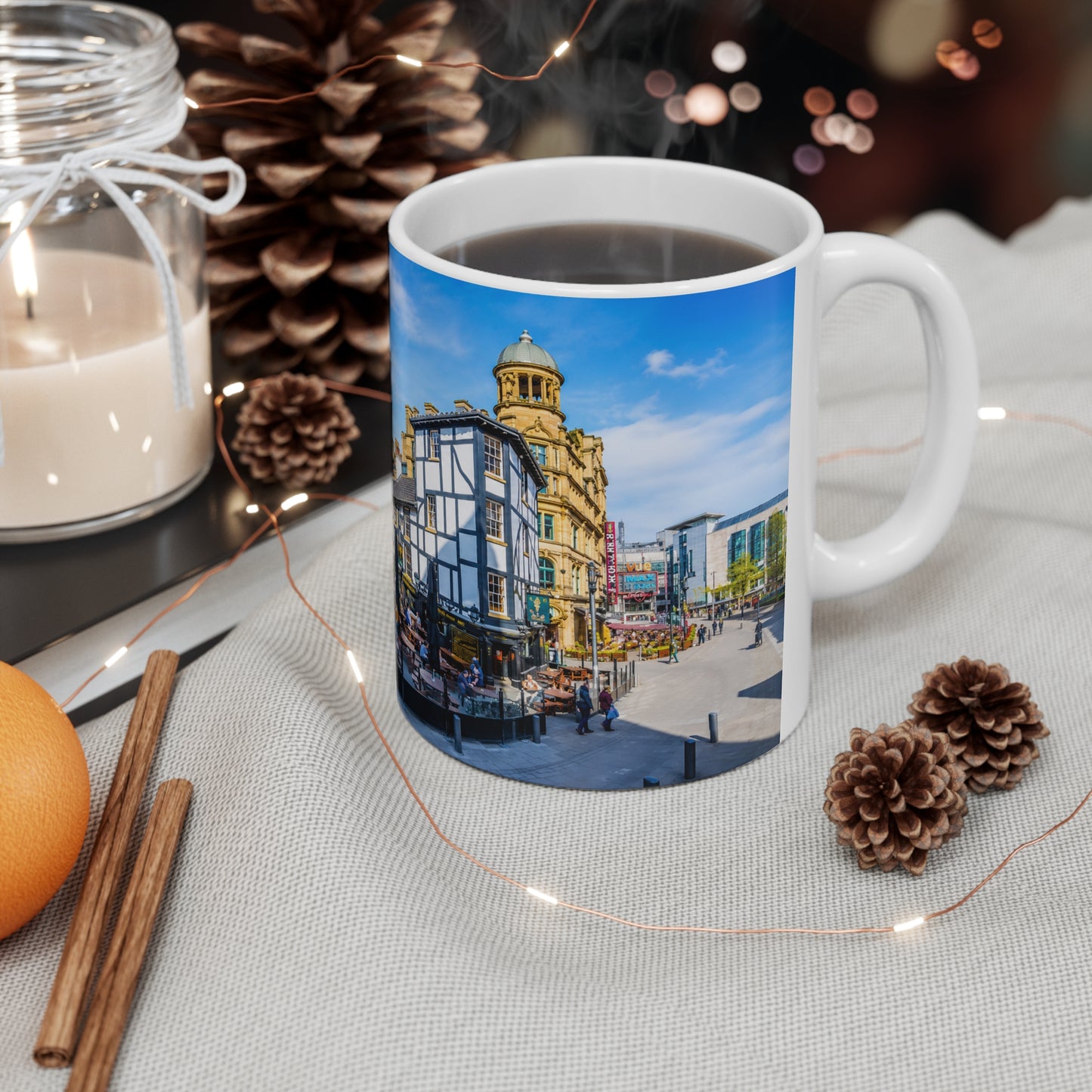 Manchester England Street Scene Ceramic Coffee Mug — 11oz & 15oz